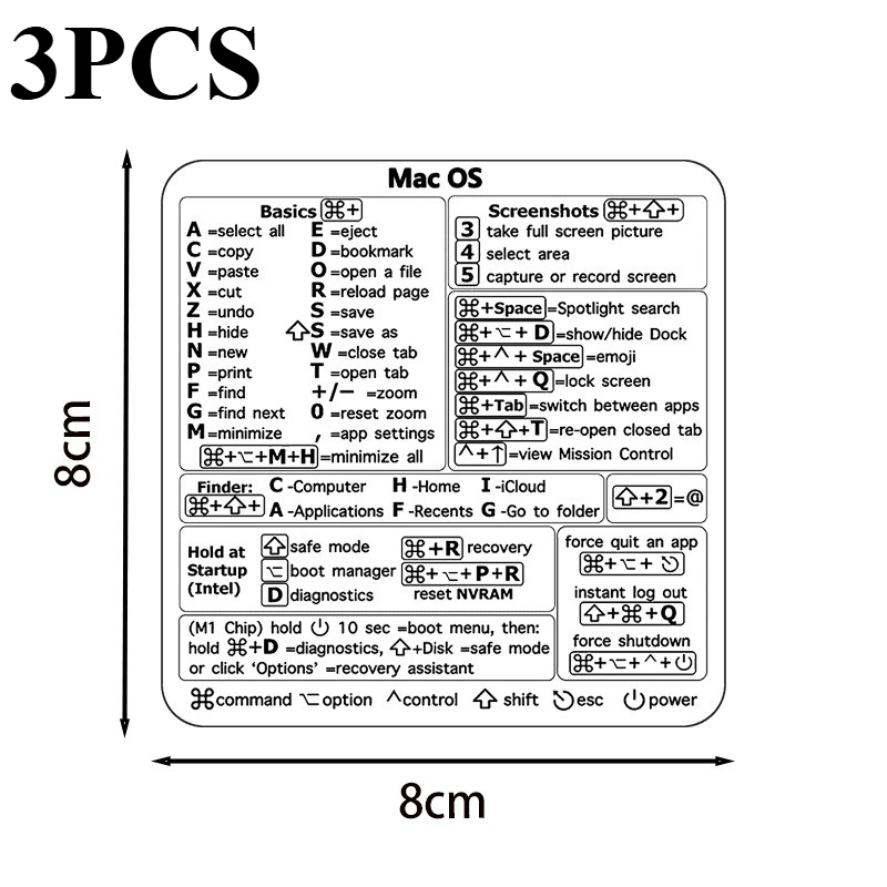 3pcs Windows PC Laptop Keyboard Reference Shortcut Stickers Laptop Skins Office Accessories: WHITE