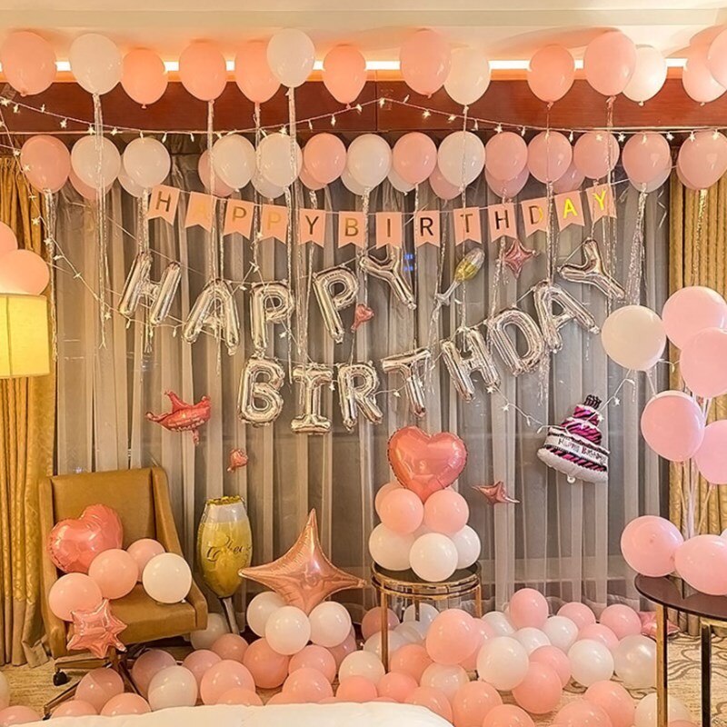 1 sæt runde festballoner sæt aluminiumsfolie tillykke med fødselsdagen breve ballon til fest fest dekoration: C