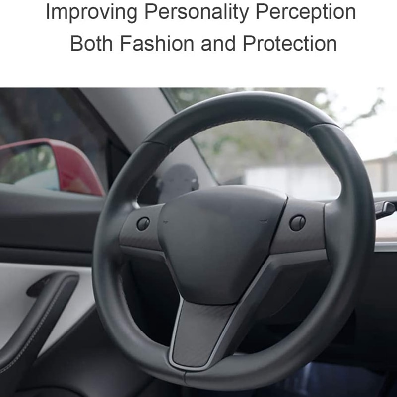 Glossy Real Carbon Fiber for Tesla Model 3 Steering Wheel Button Trim Cover Car Inner Frame Decor Accessories