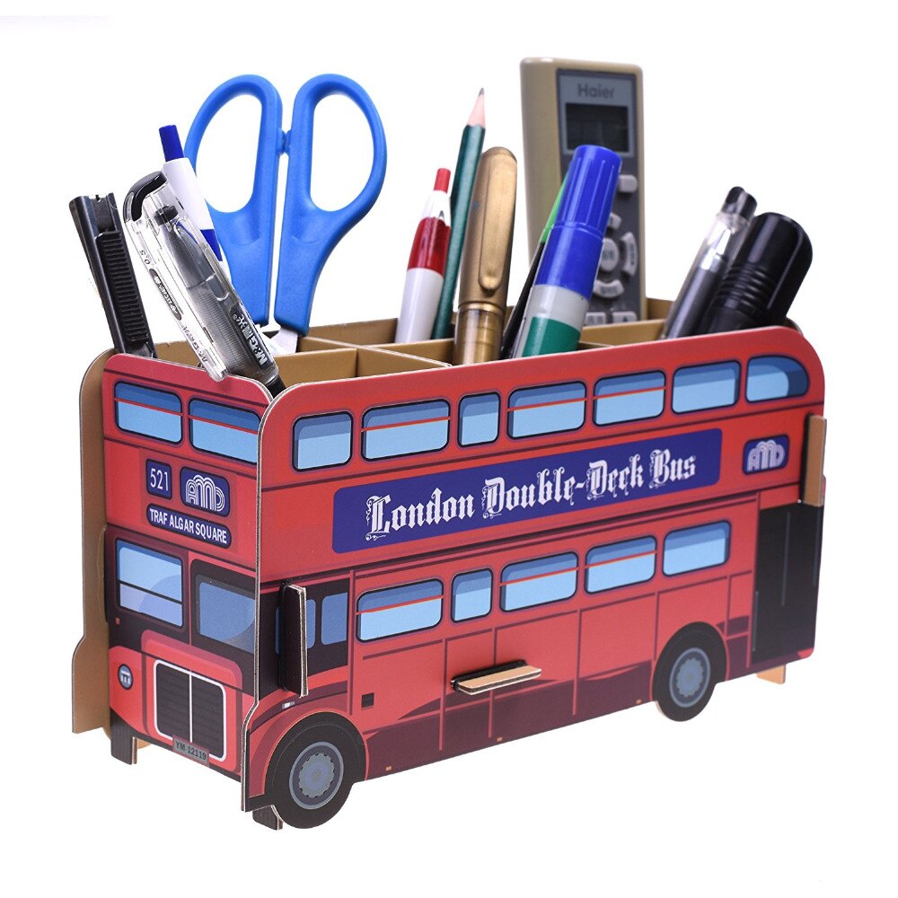 Diy kontorbord arrangør opbevaringsboks pen / blyant / kosmetisk holder (busform)