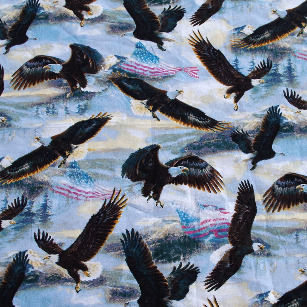 1 yard bomuldsvævet stof - dyr - ørne (bredde= 108cm)