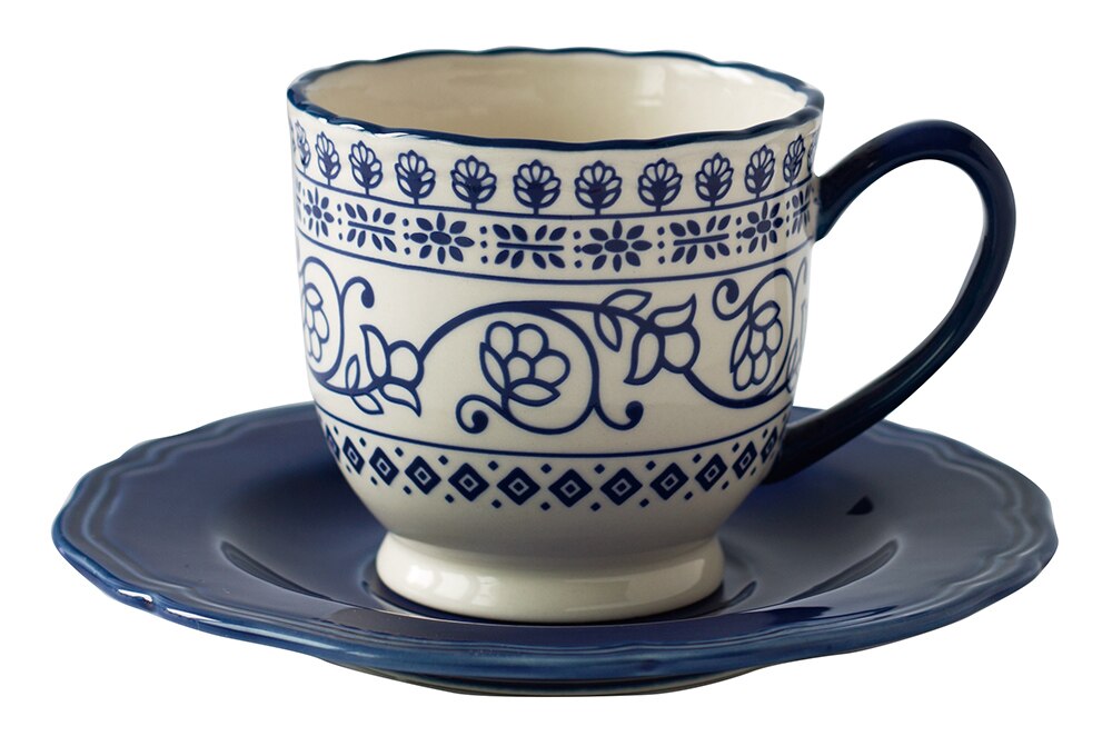 Dishes and plates Blue embossed flower dinner plate and coffee pot: Coffee cup