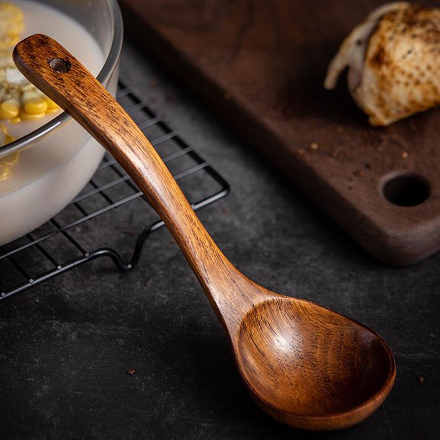 30#Wooden Spoons Bamboo Kitchen Cooking Utensil Tool Soup Teaspoon Catering For Kicthen Wooden Soup Spoons Kitchen Tableware: Default Title