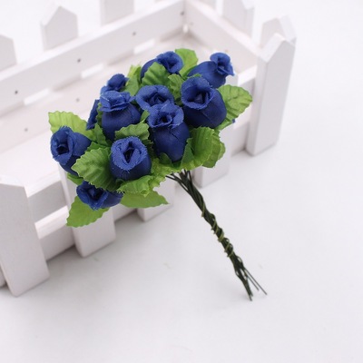 12 uds/paquete de seda artificial mini capullo de rosa cabeza de flor DIY ramo de flores caja de scrapbooking boda decoración de en casa: Azul oscuro