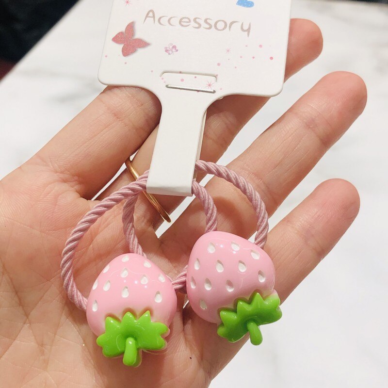 2 uds. De accesorios para el cabello de fresa brillante, bandas de goma para niños, gomas elásticas para el cabello, decoraciones para el cabello para niñas, lazos de goma: Negro