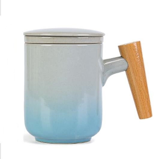 Keramisk kontorfilter tekop silde vandkrus med låg te separering kop husholdningsdrink til: Blå og grå