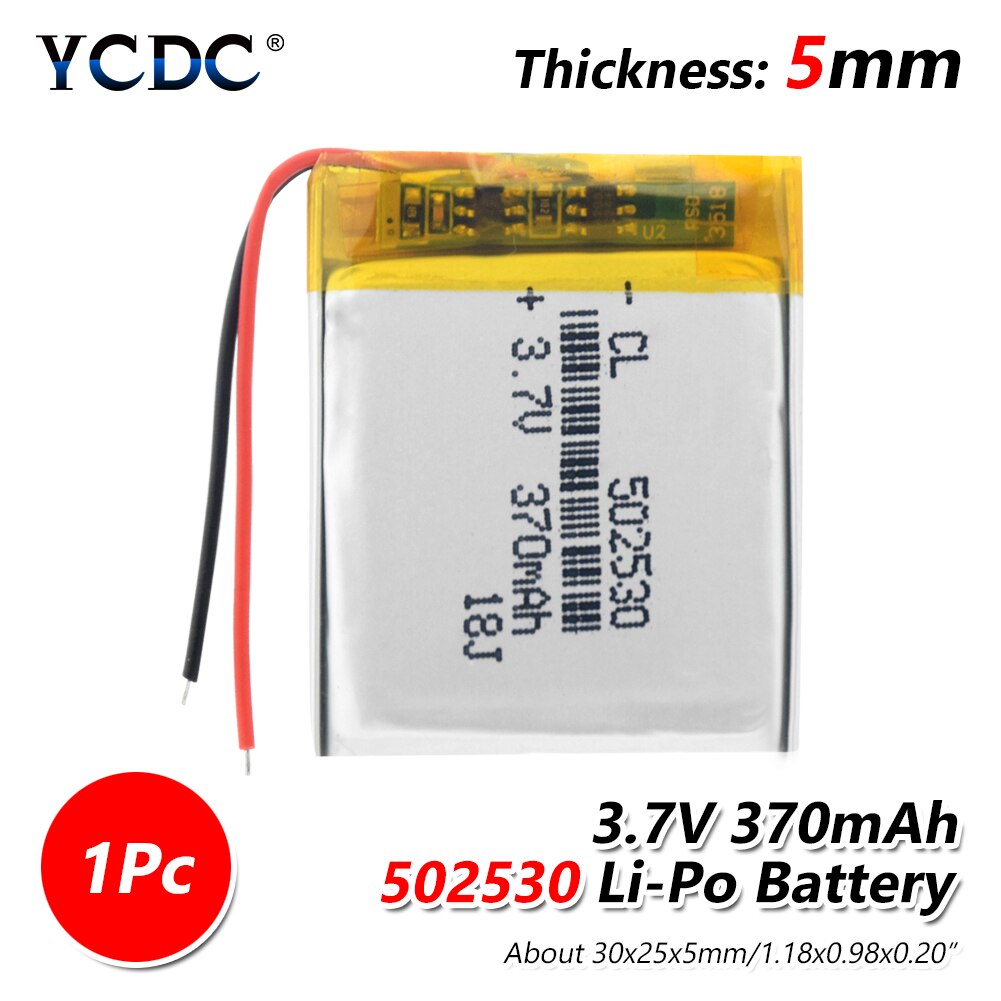 1/2/4 Pcs Rechargeable 370mAh Li-po Battery 3.7V Lithium Li-ion Polymer Batteries 30x25x5mm 502530 Li-polymer Bateria With PCB: 1 piece