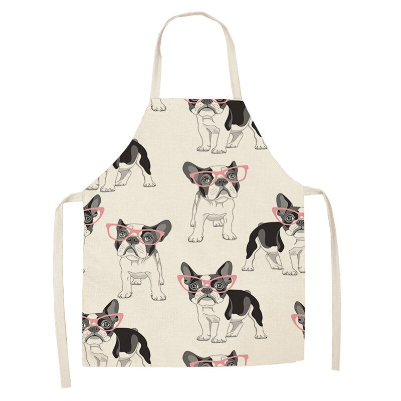 Fuuny Apron Bulldog Dachshund Pug Dog Printed Kitchen Apron for Woman Cotton Linen Bib 53*65cm Home Cooking Baking Cleaning Tool