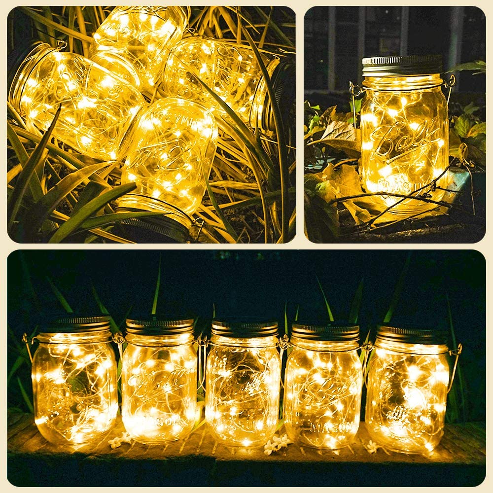 20 led fe lys solcelle til murer krukke låg indsats farve skiftende haveindretning julelys udendørs bryllup havedekoration