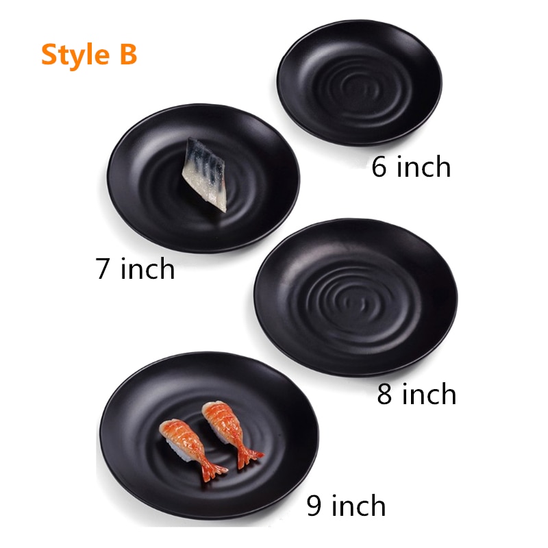 Melamine Schaaltje Zwarte Ronde Sushi Spaghetti Steak Salade Container Pot Winkel Japanse Keuken BBQ Keuken 1 st