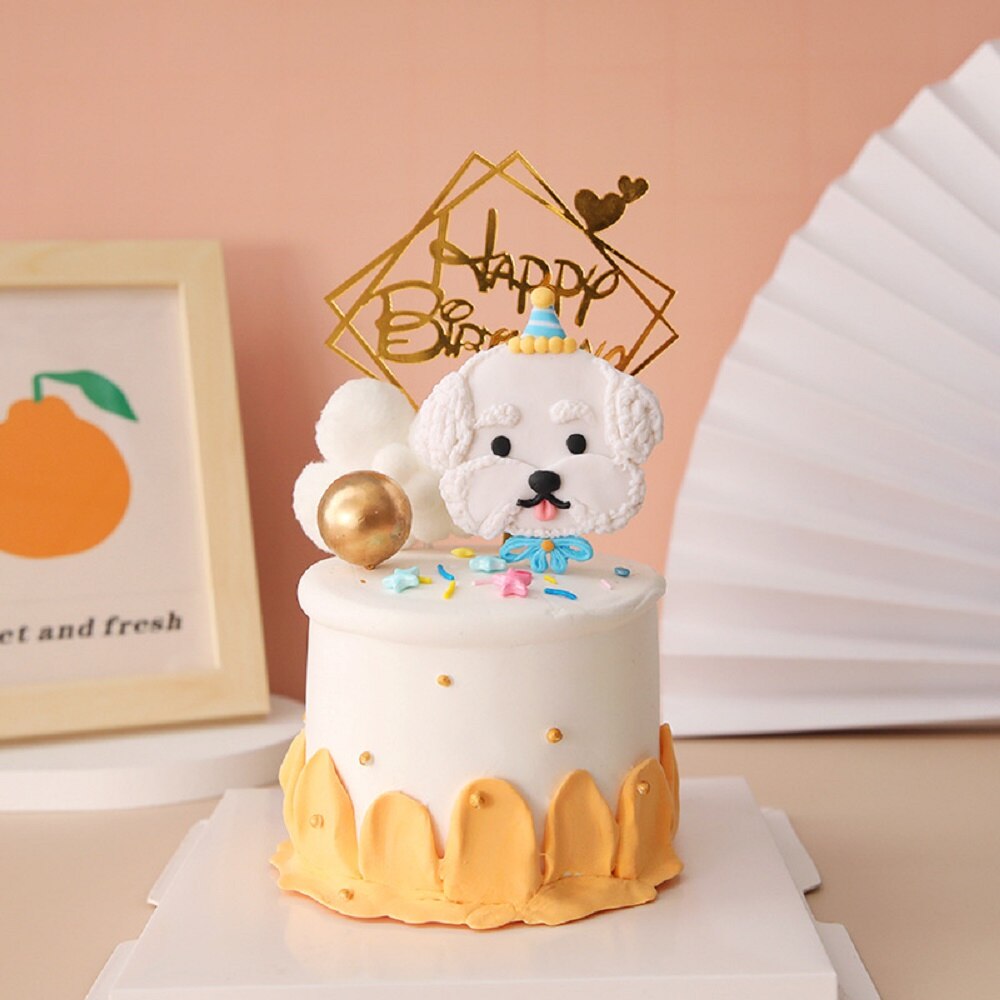 Dyr hund fødselsdagsfest kage topper bageartikler korea ins bichon børn baby favor cupcake bage tilbehør dekorationer