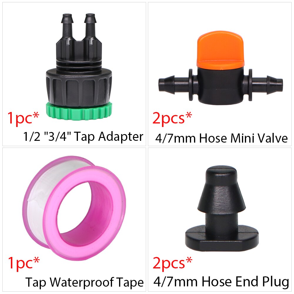Trädgård droppbevattning vattenkran kopplingssats 1/2 " 3/4 " hangänga nippelskarv 4/7mm slang snabbadapter bevattningsverktyg: E