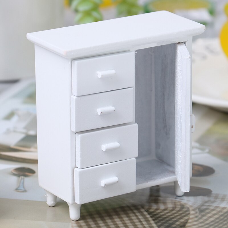 1:12 Dollhouse Miniatuur Wit Houten Kast Poppenhuis Handgemaakte Meubels Model Decor Miniaturen Mini Kast