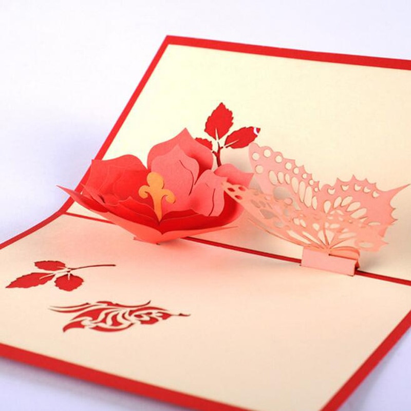 1Pc 3D pop su FAI DA TE Fiore di Farfalla Cartoline Biglietti d'auguri di Giorno di san valentino Di Compleanno di Carta Invito Festa della Mamma regali di giorno