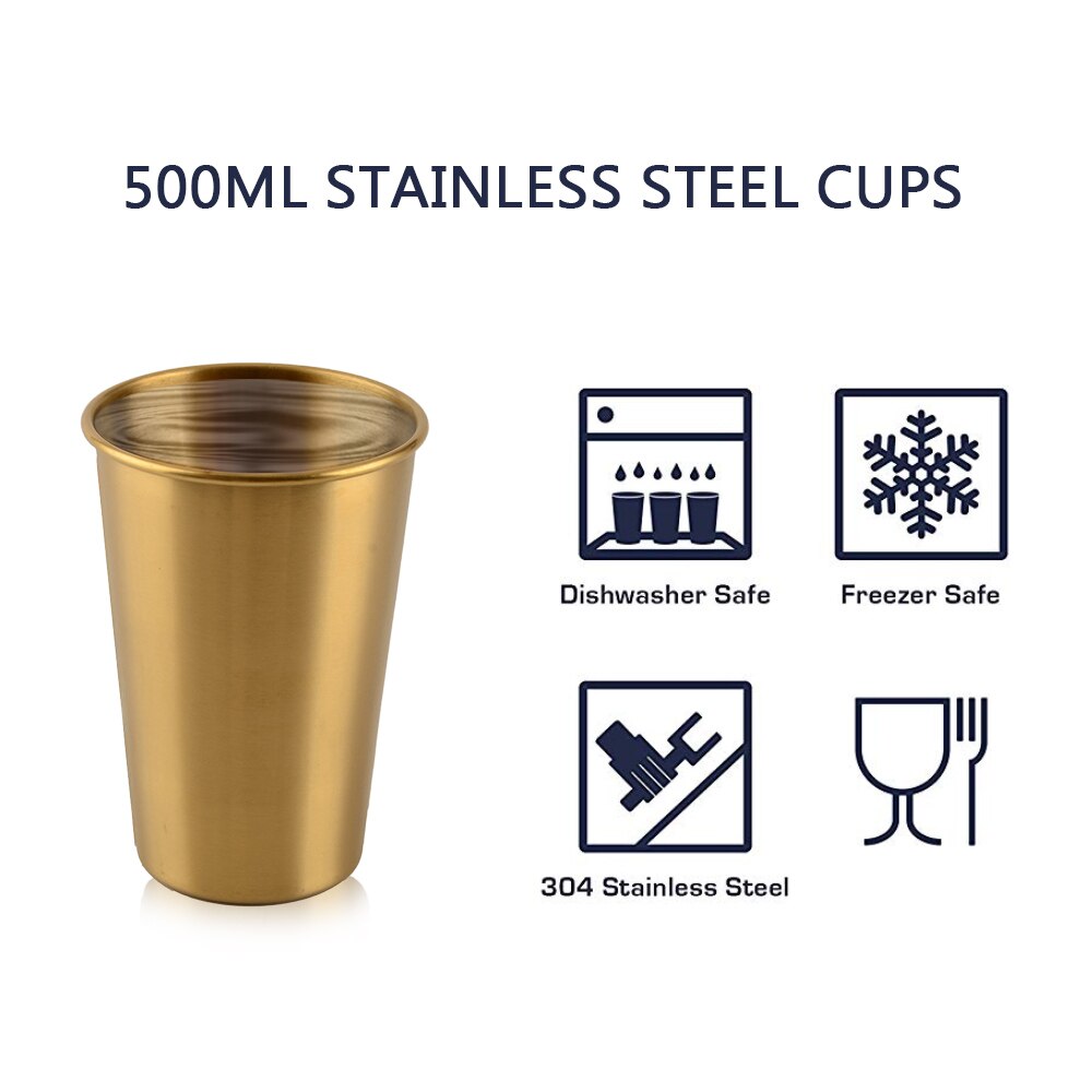 Stainless Steel Cups 500ml Pint Drinking Cups Metal Drinking Single Wall Water Cup for Kids and Adults