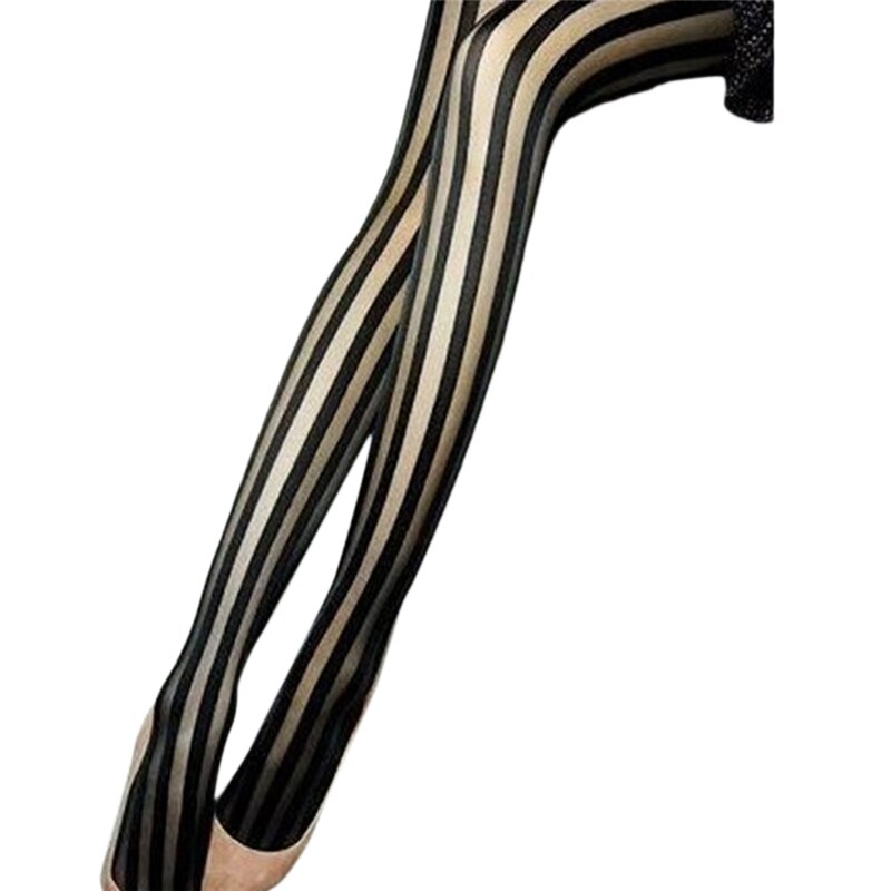 Women Sexy Skinny Stockings Breathable Vertical Stripe Transparent Cross Bandage Pantyhose Stockings: Style1