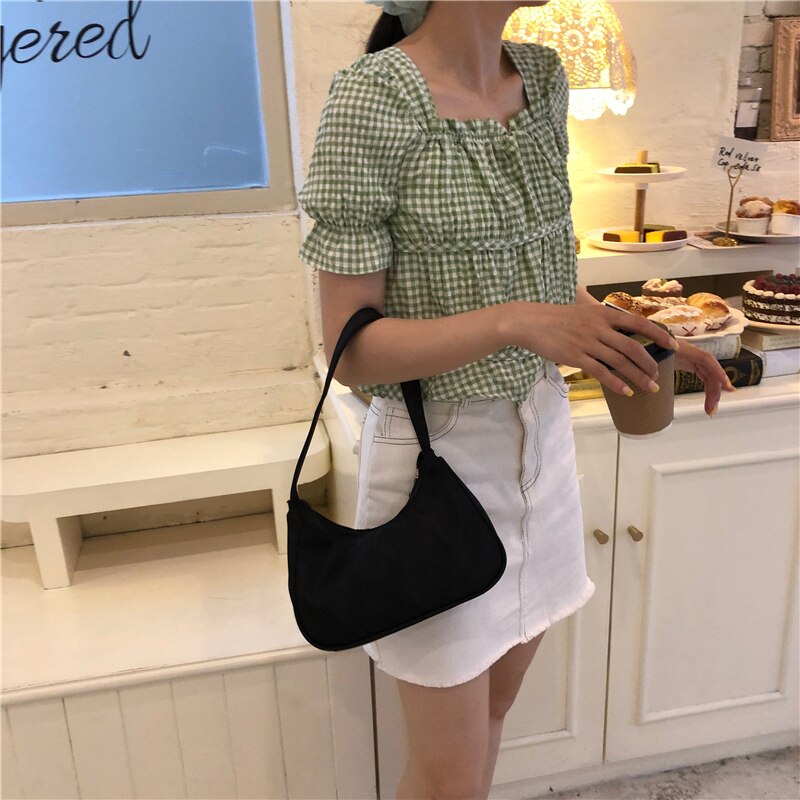 Purple Women Hobos Underarm Bag Retro Simple Ladies Purse Handbags Female Nylon Shoulder Bags Small Tote Clutch Bolsas