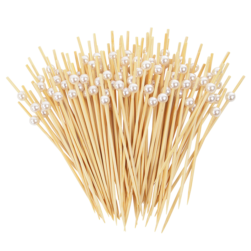 100 stks Bruiloft Parel Wegwerp Spiesjes Voedsel Fruit Picks Bamboe Cocktail Buffet Taart Tandenstoker Bruiloft Verjaardag Benodigdheden: Deep Sapphire
