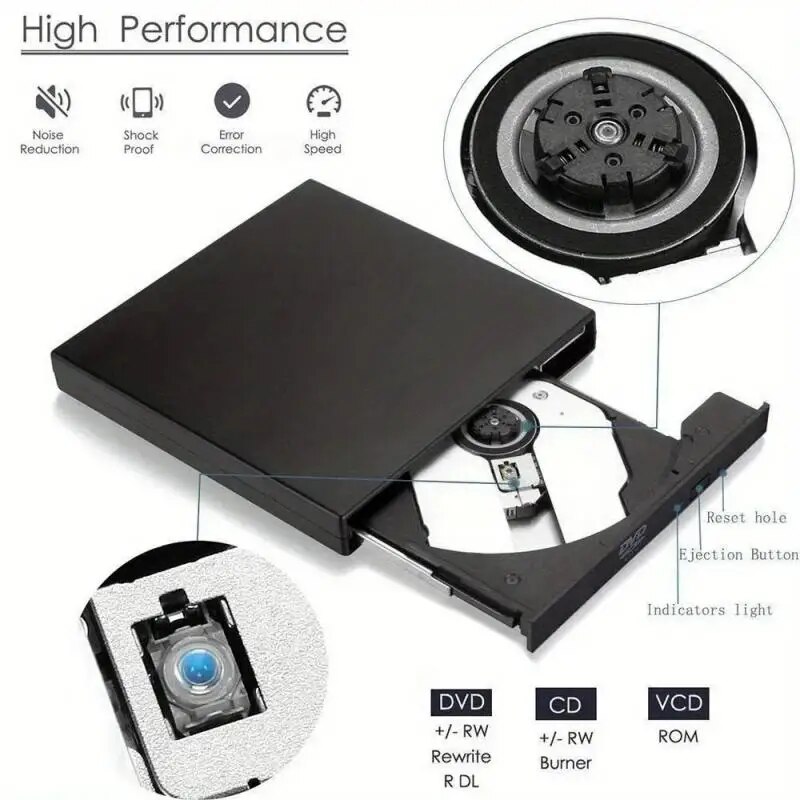 External CD DVD Drive, USB 2.0 Slim Protectable External CD-RW Drive DVD-ROM Player for Laptops Desktop PCs