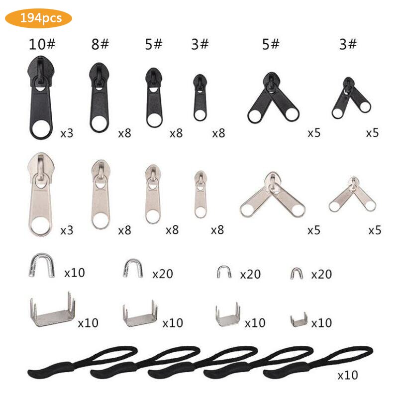 84/194 pcs/set Zipper Repair Kit Universal Instant Fix Replacement Zipper Repair Kit for Sewing Clothes Bags Sleeping Bag: 194 pcs