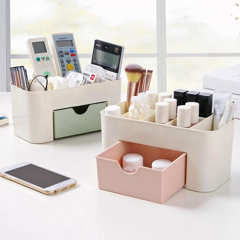 Multifunktionell skrivbordsarrangörslåda i plast med låda smycken färg kosmetikafodral smink bomullsförvaring 3 pinnar hållare de  y7 k 7