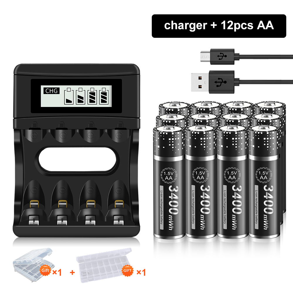 PALO-batería recargable de iones de litio, pilas AA y AAA de 1,5 V, R6, R3, cargador inteligente LCD de 4 ranuras: Rosa