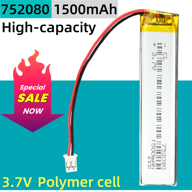 1500 mAh z.SHTV 752080 Lithium-polymeer Li-ion batterij voor speelgoedgps, mp3, mp4-luidspreker, kaartlezer, vervanging van de camerabatterij.