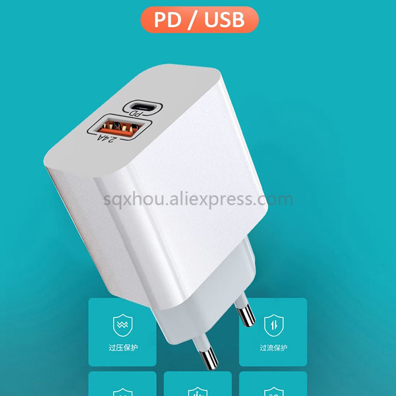 10 stück 12w usb + pd schnelllade-ladegerät mit  qc3.0 eu/ us-steckern (typ c) für samsung iphone  x 8, 11, 12, 13 mini, pro max