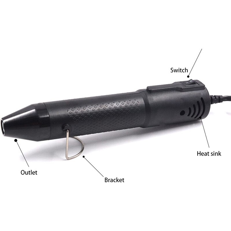 Penna termica goffrata, strumenti per penna ad aria calda penna termoretraibile ugello riscaldante elettrico multiuso 130W 110V (nero), spina americana