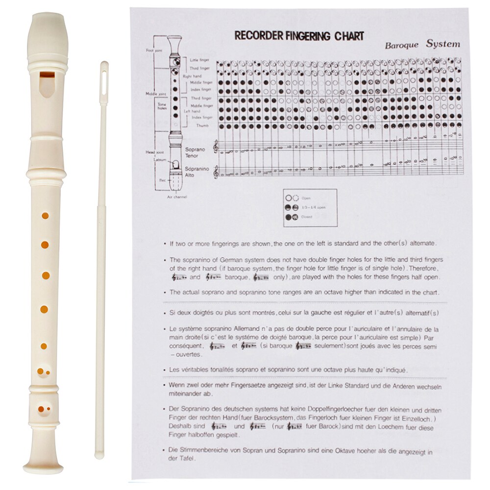 C Key Soprano Recorder ABS Soprano Descant Recorder Clarinet 8 Holes German Style with Fingering Chart Cleaning Stick for Kids