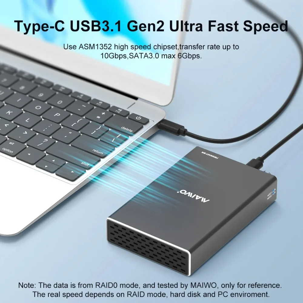 MAIWO HDD Case 2.5 Inch Dual Bay External Hard Drive Enclosure Case HD Array SATA TO USB Hard Disk Array With 4 RAID Function
