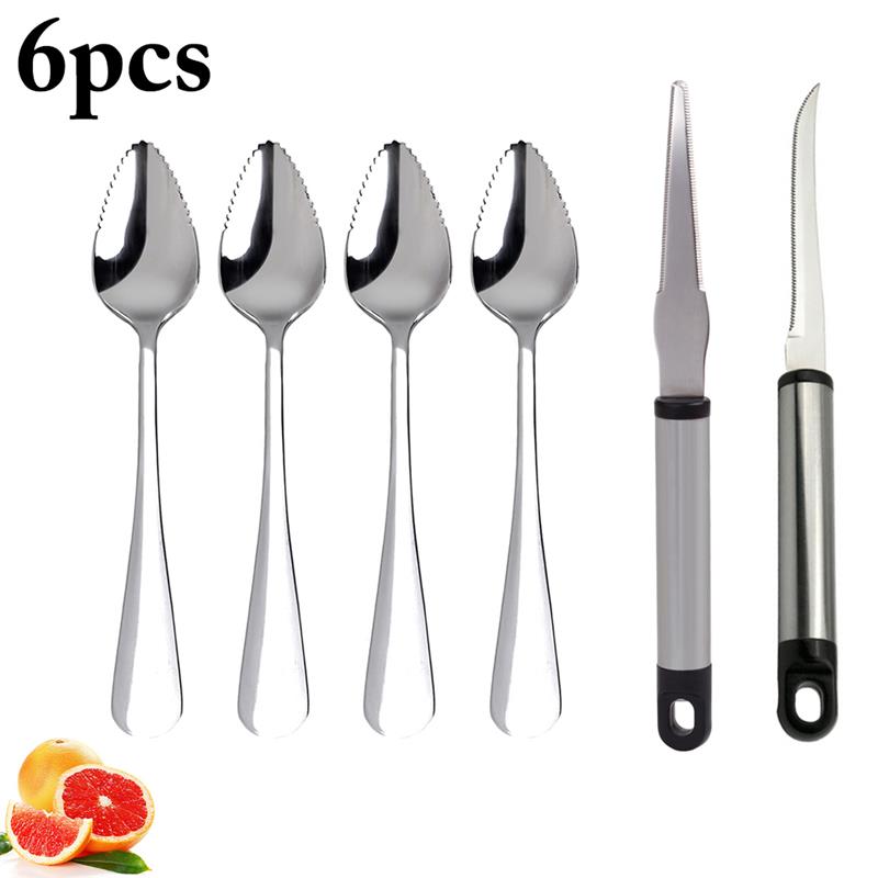 6 Stks/set Fruit Lepel Multi-purpose Fruit Meloen Lepel Rvs Grapefruit Cutter Grapefruit Dunschiller Keuken Gadgets