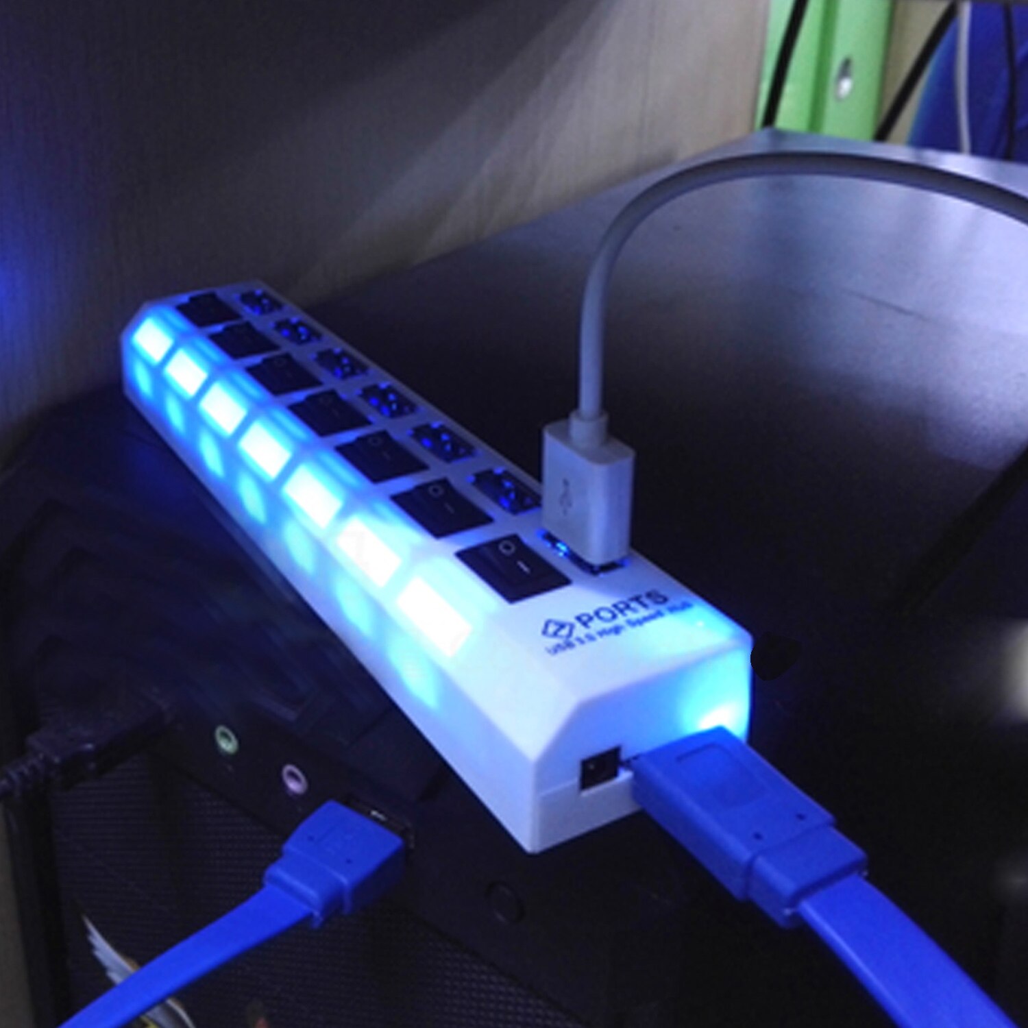 VONETS 7-Port Multi USB 2.0 Hub Power Adapter splitter Oplader met Individuele Schakelaar En LED Licht voor PC laptop Computer