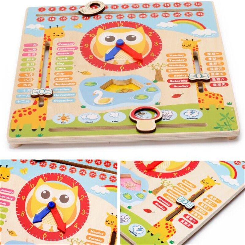 Kinderen Houten Speelgoed Kinderen Early Learning Developmental Multifunctionele Hout Opknoping Klok Inclusief Kalender Klok Maand Weer