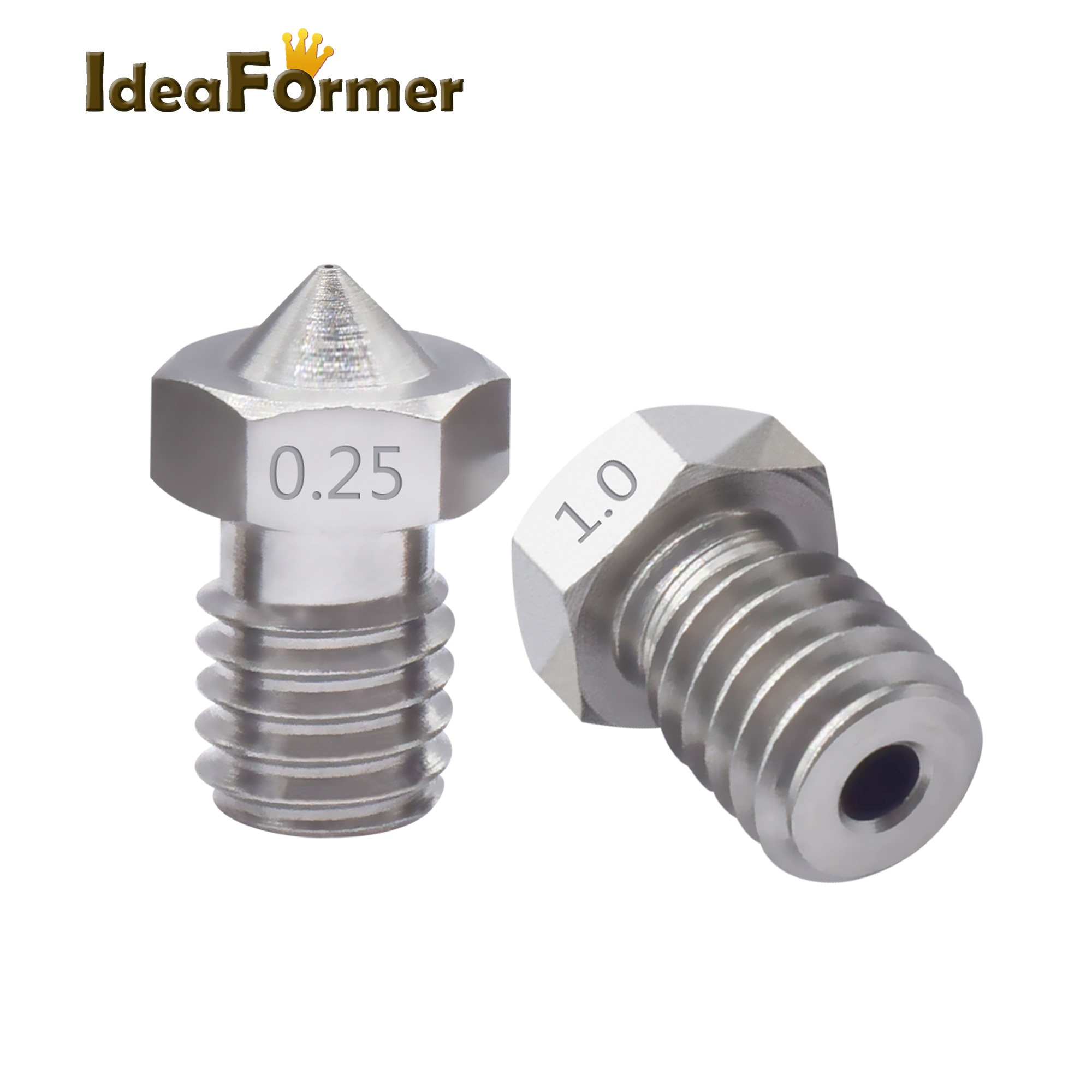 5Pcs E3D Stainless Steel V6 Nozzle M6 Thread 0.2/0.25/0.3/04/0.5/0.6/0.8/1.0mm for 3D Printer 1.75/3.0mm Filament V5 V6 End