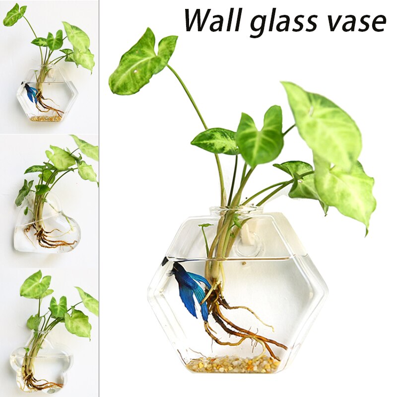 Wall Hanging Fish Bowl Glass Wall-mounted Plant Pot Fish Tank Decoration Planter HKS99