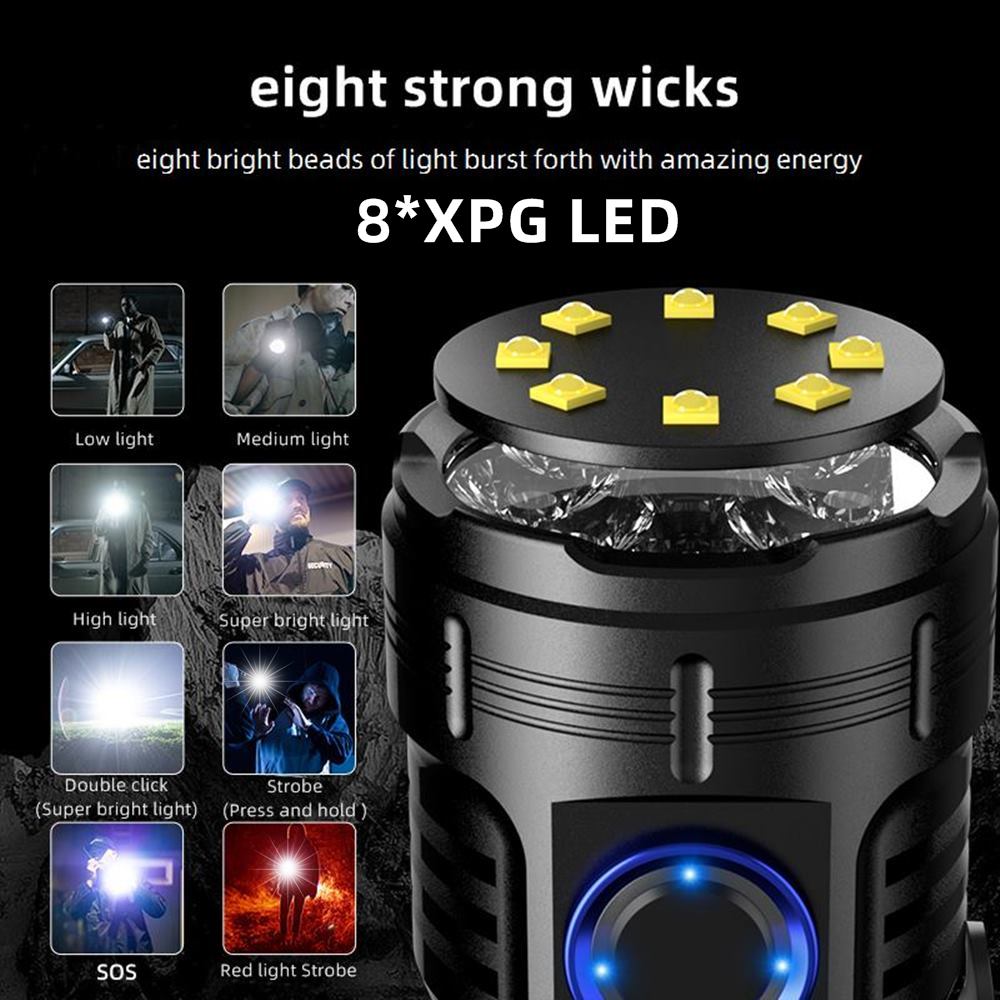 8xLed Palm linterna de alto brillo carga Usb portátil luz de Flash roja antorcha al aire libre bolsillo senderismo imán trabajo reparación de automóviles 26350