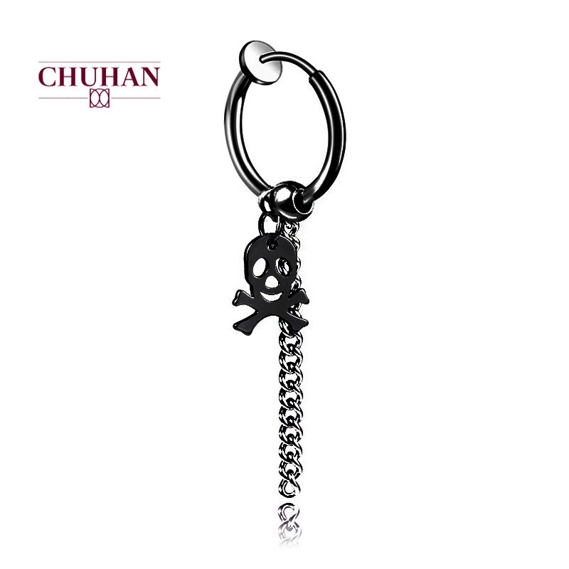 Chuhan koreaanse dames oorbellen met lange kwastketting, trendy titanium stalen clipoorbellen, heren persoonlijkheid hiphop oorbellen  j229