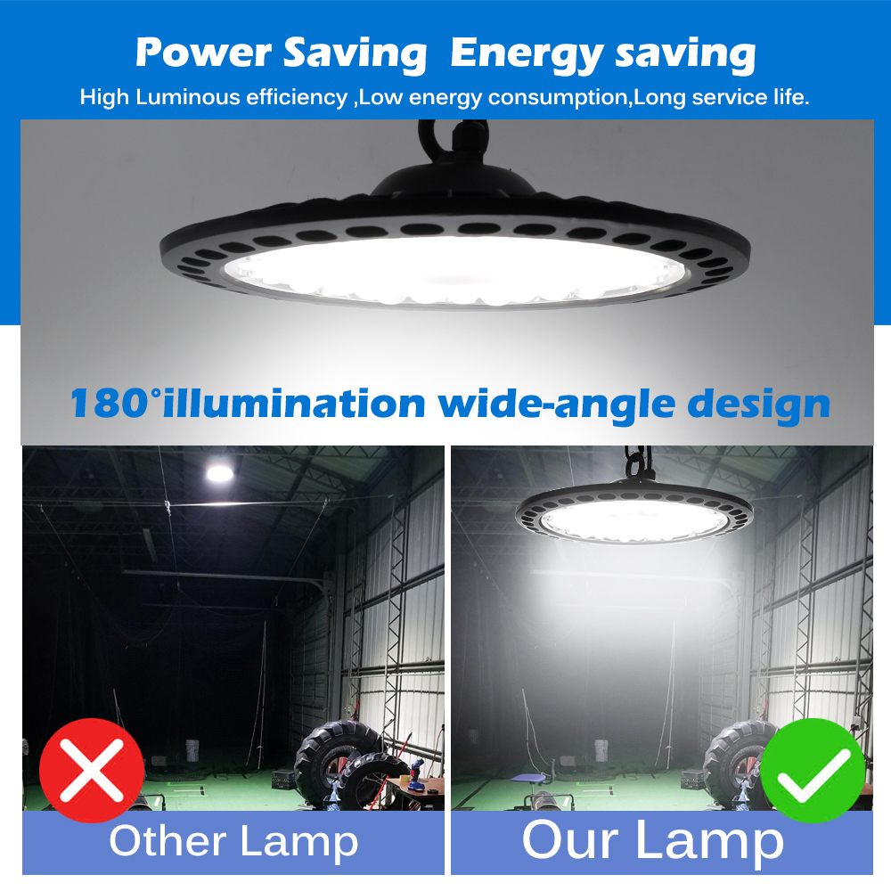 Ac220v led høybaylys 100w 150w 200w smd 2835 4000k 6000k høy lysstyrke kommersiell industriell garasje verksted ufo-lamper