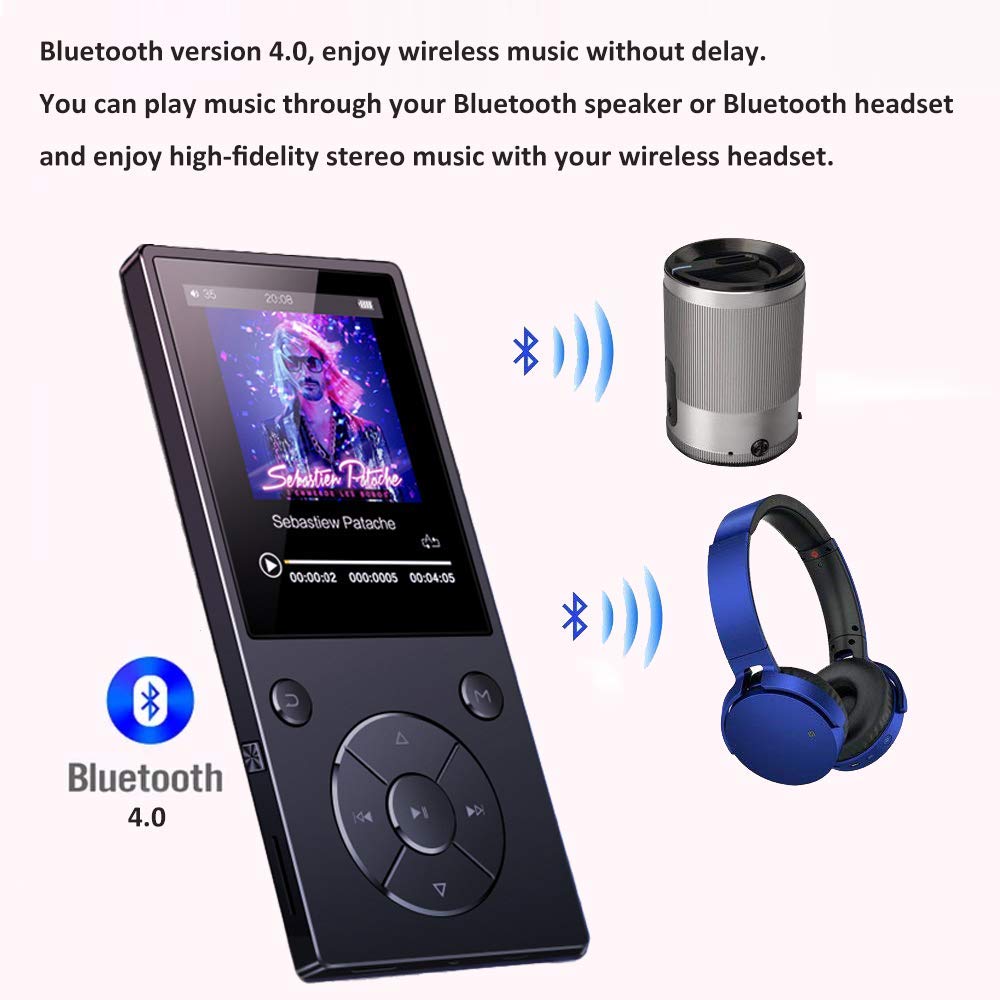 MP4 Player mit Bluetooth 2,4 Zoll HD Farbe Bildschirm Verlustfreie Metall Musik-player mit Lautsprecher, FM Radio/Voice Recorder