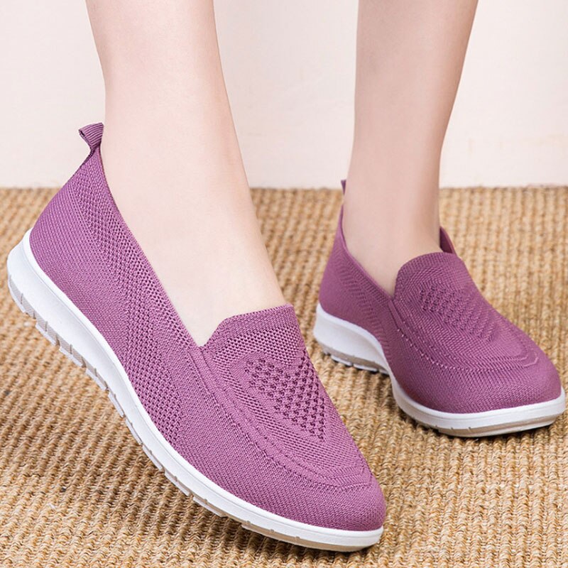 Mocassins en coton tricoté, confortables, à enfiler, chaussures de luxe, ballerine, chaussures âgées, automne chaussures pour dames