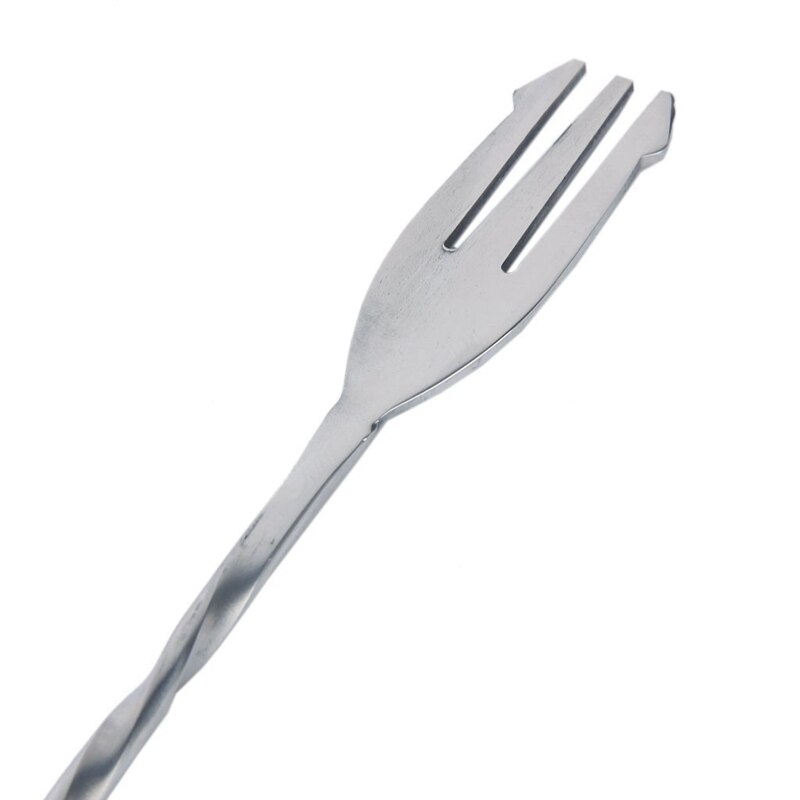 Stainless Steel Swizzle Stick Cocktail Stirrer w/ Spoon and Fork