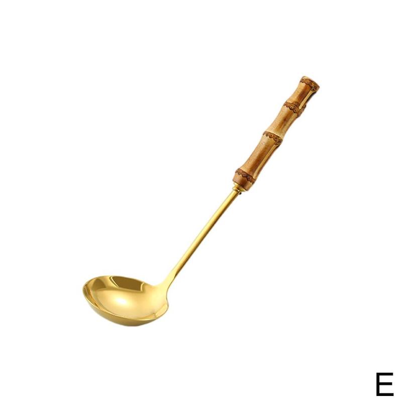 Kitchen Steel Long Handle Gold Soup Ladle Slotted Colander Spoon Filter Pot Strainer Cooking Skimmer Set Tool I6S8: E
