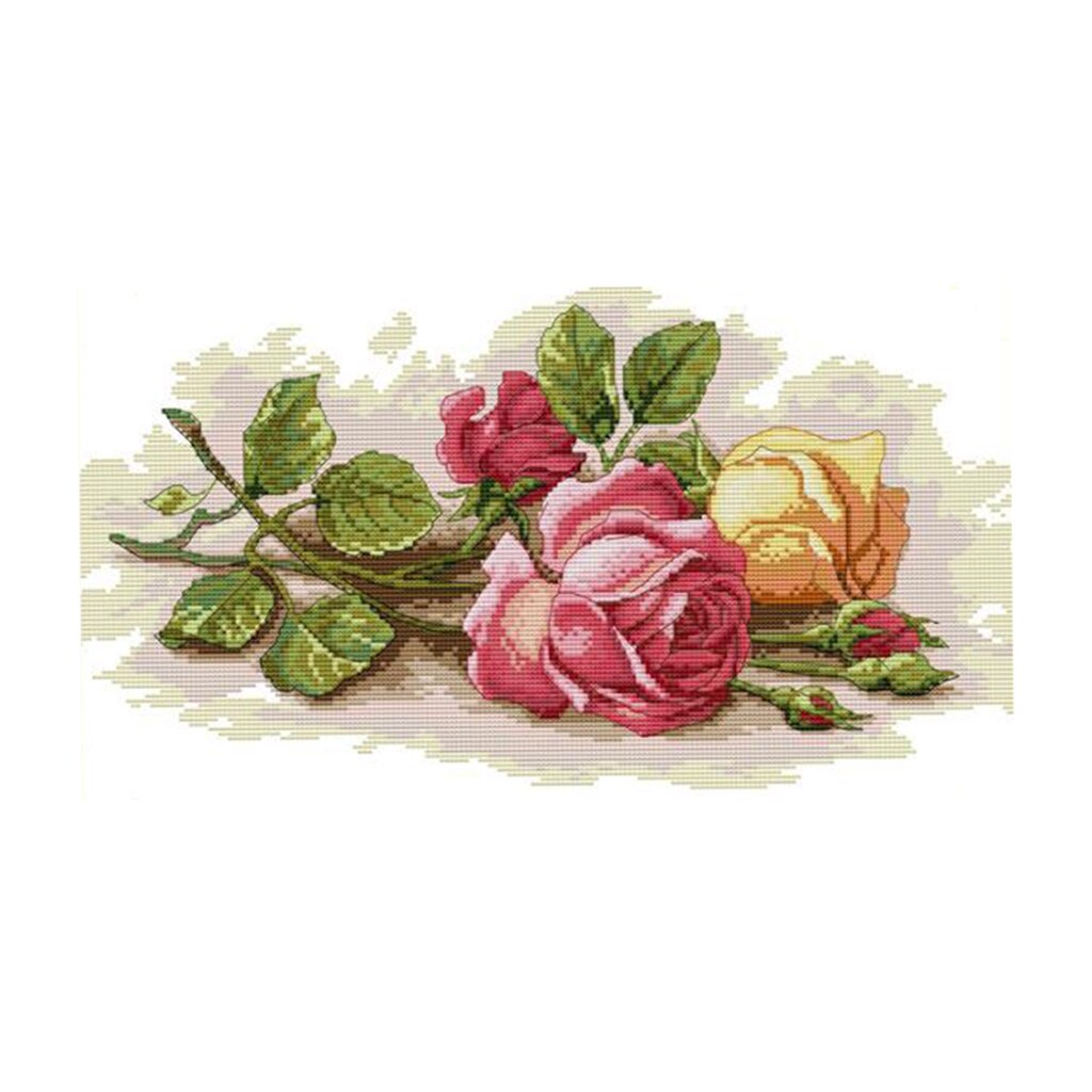 Counted Cross Stitch Kits - Blank 14CT Fabric with Rose Pattern Colors Chart