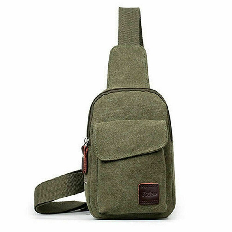 Men Canvas Bag Pack Travel Hiking Cross Body Messenger Shoulder Sling Chest Bags: Army Green