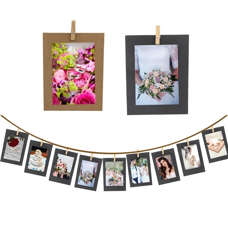 10 Pcs Diy Kraftpapier Fotopapier Frame Met Clips Foto Opknoping Muur Foto Album Touw Familie Geheugen Frame Thuis decor Craft