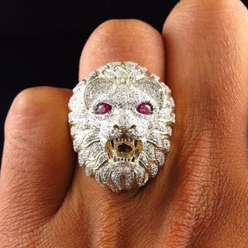 Milangirl Lion Head Punk Luxury Rings For Men Party Club Gothic Championship Rings Jewelry