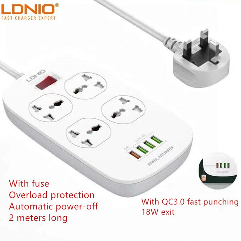 Ldnio eu us  uk 2500w eluttag  qc3.0 usb snabbladdning universal förlängning grenuttag 4 usb 10a uttag 2m smart switch