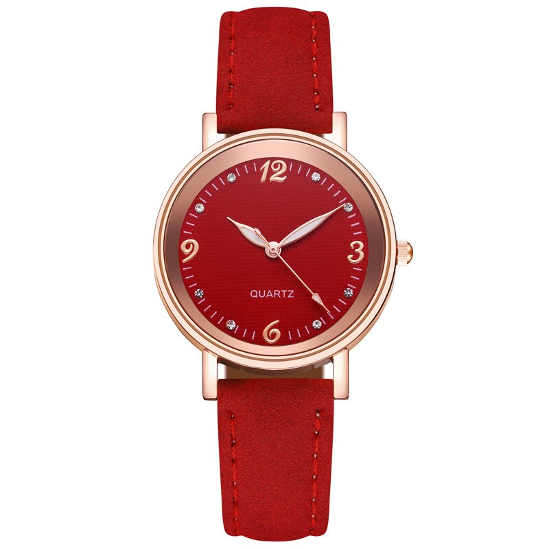 2020New Luminous Watch Ladies Black Leather Casual Women Luxury Rhinestone Scale Watchbands Quartz Female Clocks relojes: red