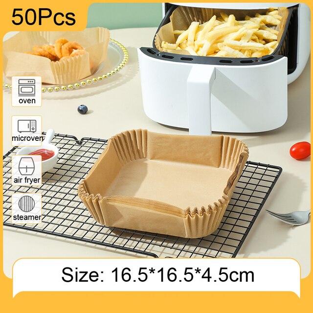 50 pz friggitrice ad aria carta usa e getta pergamena pasta di legno piroscafo carta da forno per friggitrice ad aria accessori per friggitrice ad aria: stile B1